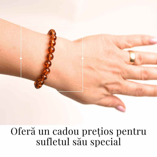 Bratara elastica chihlimbar caramiziu pentru protectie si sanatate