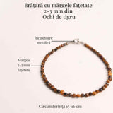 Bratara cu margele 2-3 mm ochi de tigru fatetat natural pentru curaj si protectie energetica