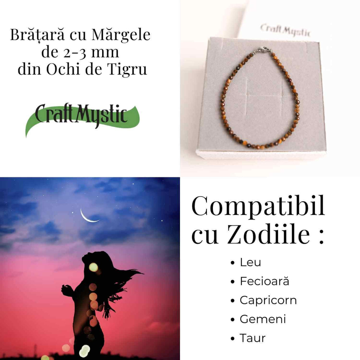 Bratara cu margele 2-3 mm ochi de tigru fatetat natural pentru curaj si protectie energetica
