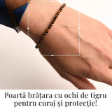 Bratara cu margele 2-3 mm ochi de tigru fatetat natural pentru curaj si protectie energetica