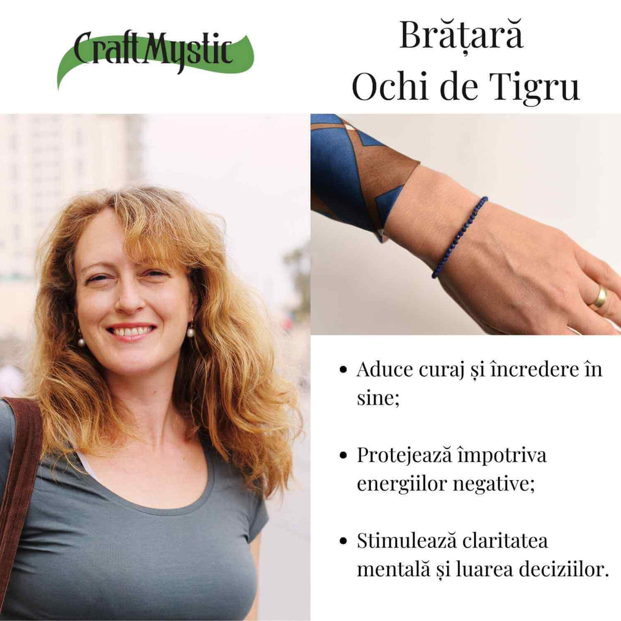 Bratara cu margele 2-3 mm ochi de tigru fatetat natural pentru curaj si protectie energetica
