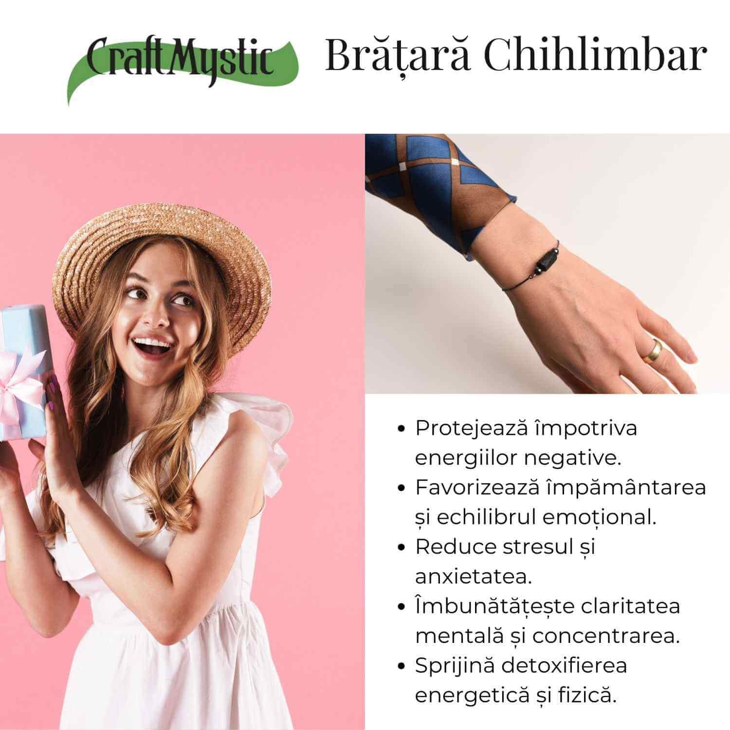 Bratara metalica ajustabila cu turmalina neagra pentru protectie energetica
