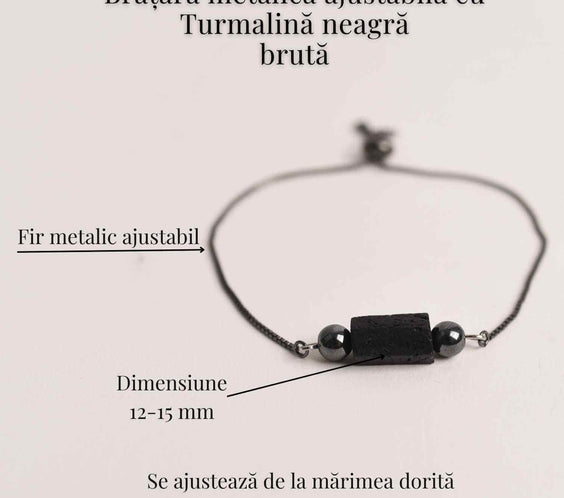 Bratara metalica ajustabila cu turmalina neagra pentru protectie energetica