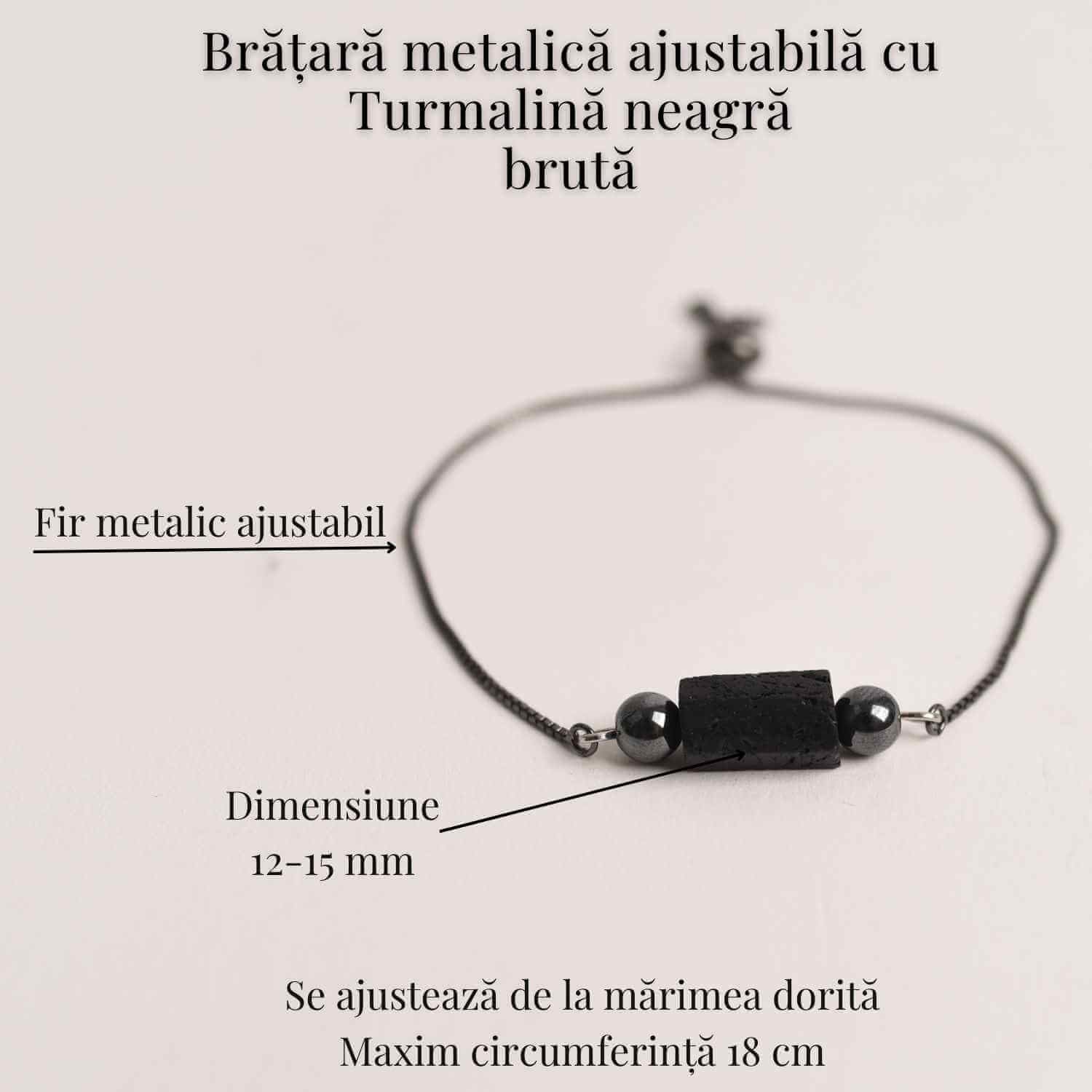Bratara metalica ajustabila cu turmalina neagra pentru protectie energetica