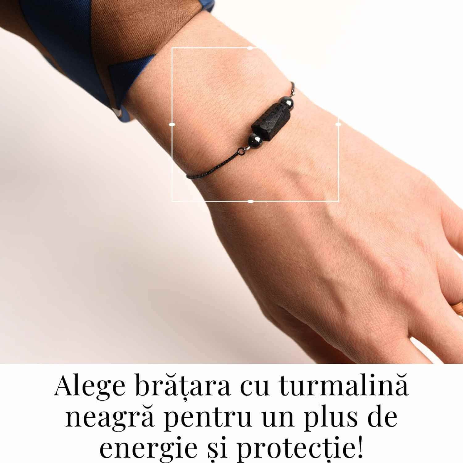 Bratara metalica ajustabila cu turmalina neagra pentru protectie energetica