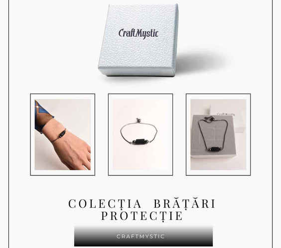 Bratara metalica ajustabila cu turmalina neagra pentru protectie energetica