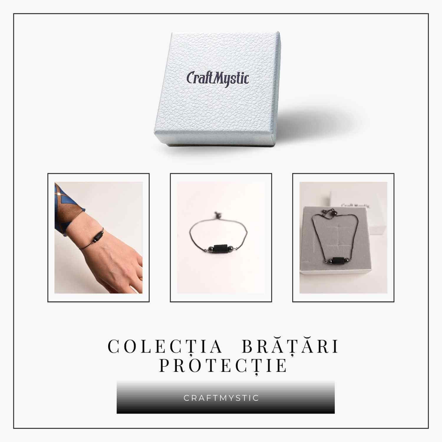 Bratara metalica ajustabila cu turmalina neagra pentru protectie energetica