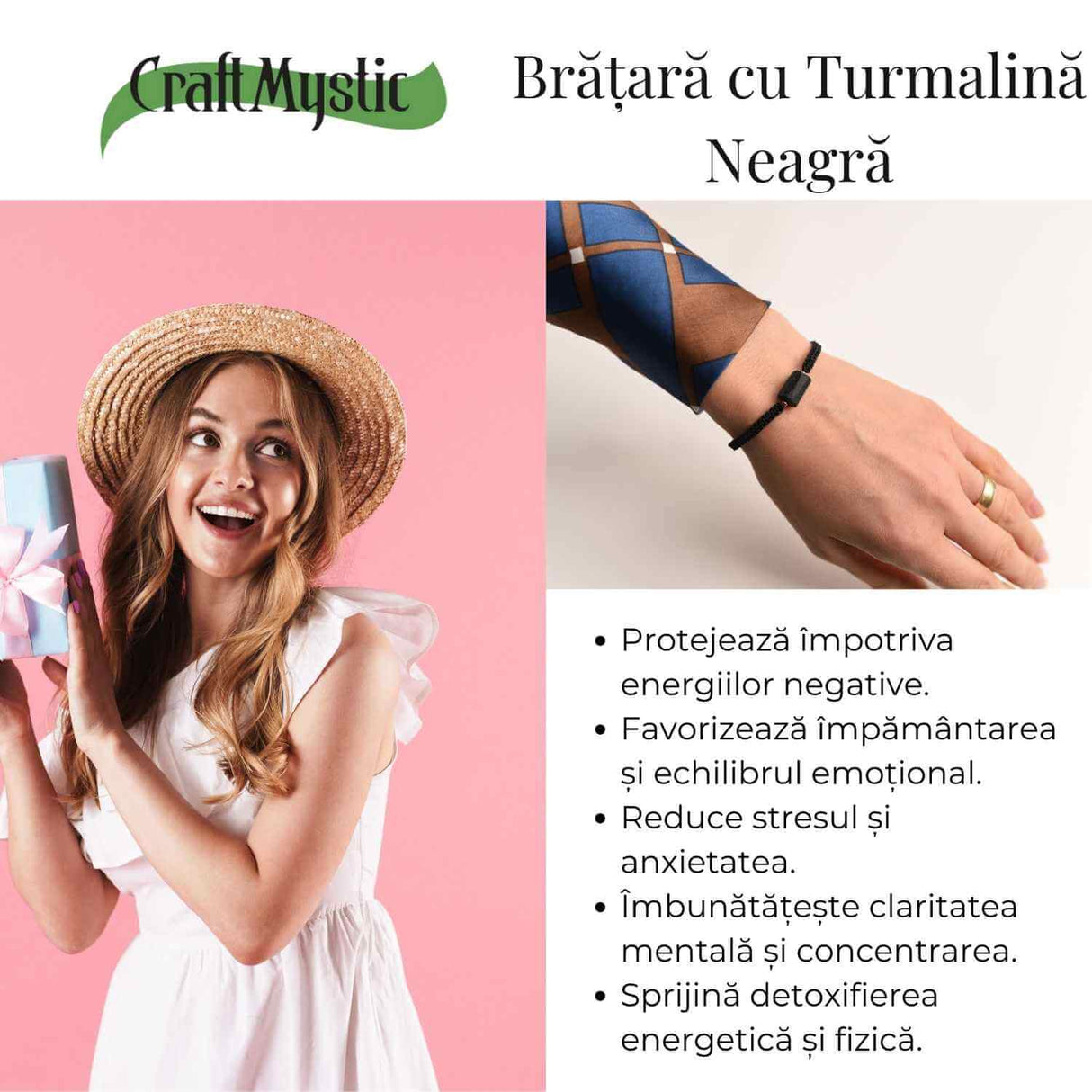 Bratara macrame cu turmalina neagra pentru protectie energetica