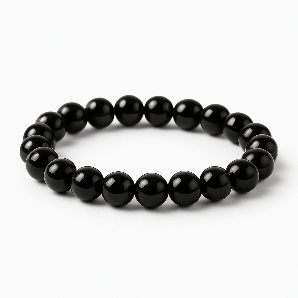 Bratara Elastica cu Margele de Turmalina Neagra de 8mm – Protectie si Echilibru