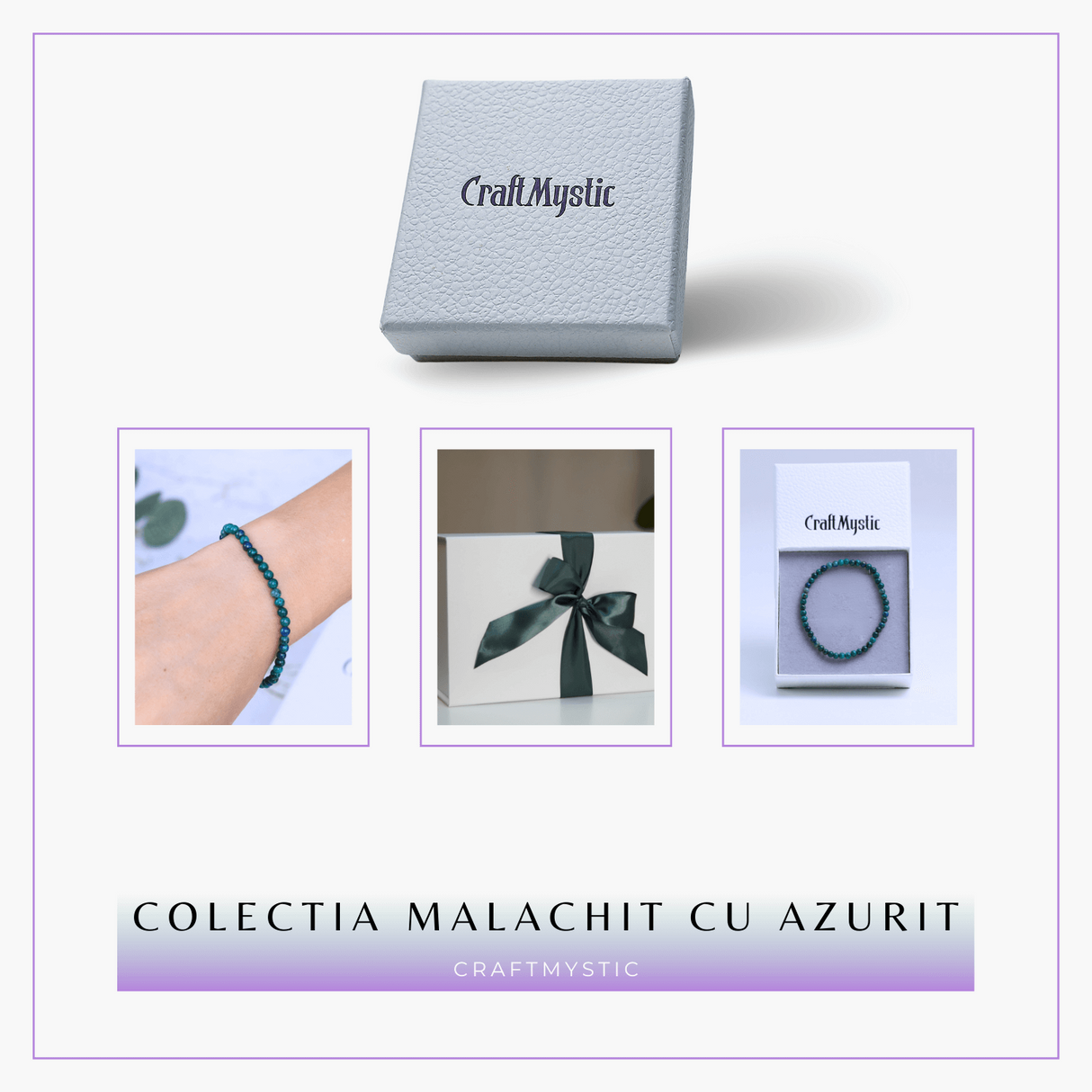 Bratara Elastica cu Margele Naturale de 4mm din Azurit cu Malachit, Protectie si Claritate