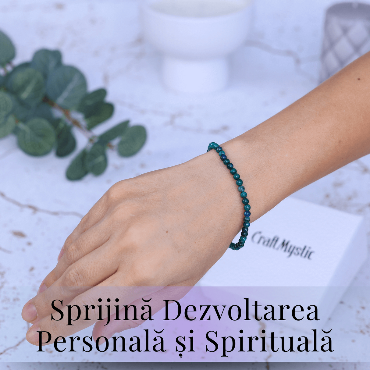 Bratara Elastica cu Margele Naturale de 4mm din Azurit cu Malachit, Protectie si Claritate