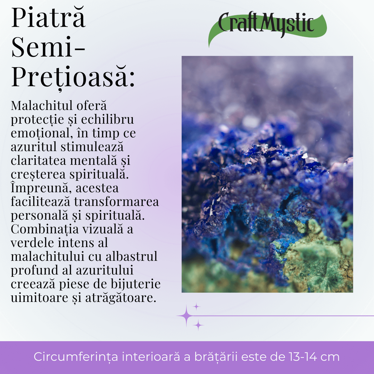 Bratara Elastica cu Margele Naturale de 4mm din Azurit cu Malachit, Protectie si Claritate