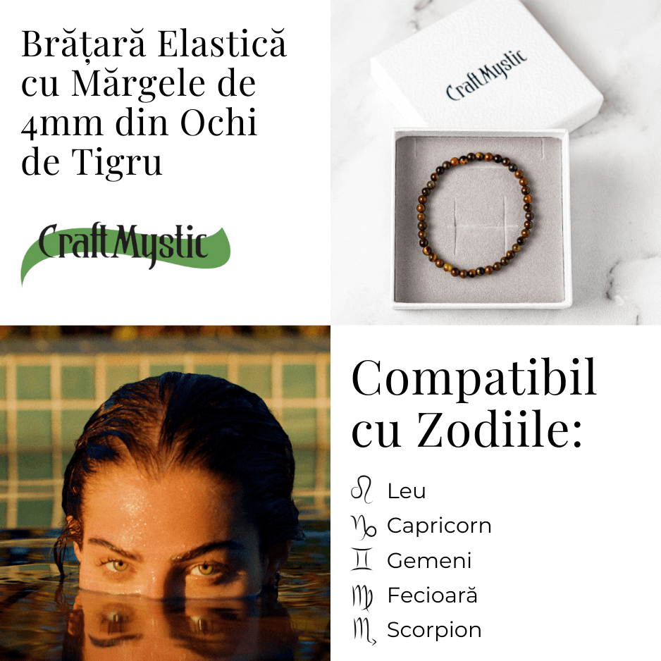 Bratara Elastica cu Margele 4 mm din Ochi de Tigru – Protectie si incredere