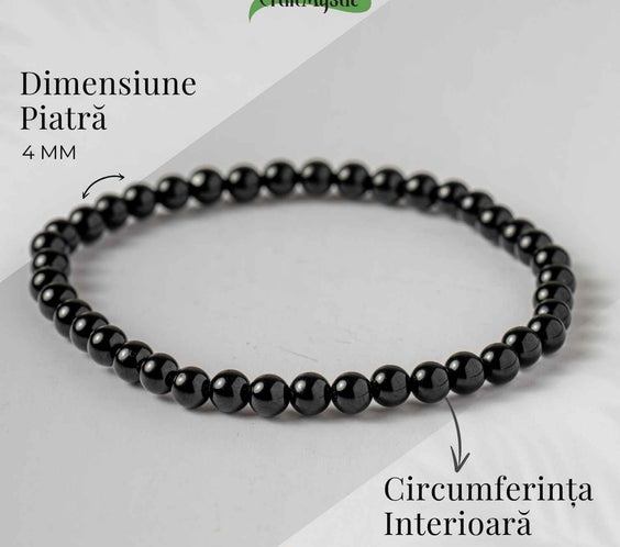 Bratara Elastica cu Margele 4mm din Turmalina Neagra – Protectie Energetica si impamantare