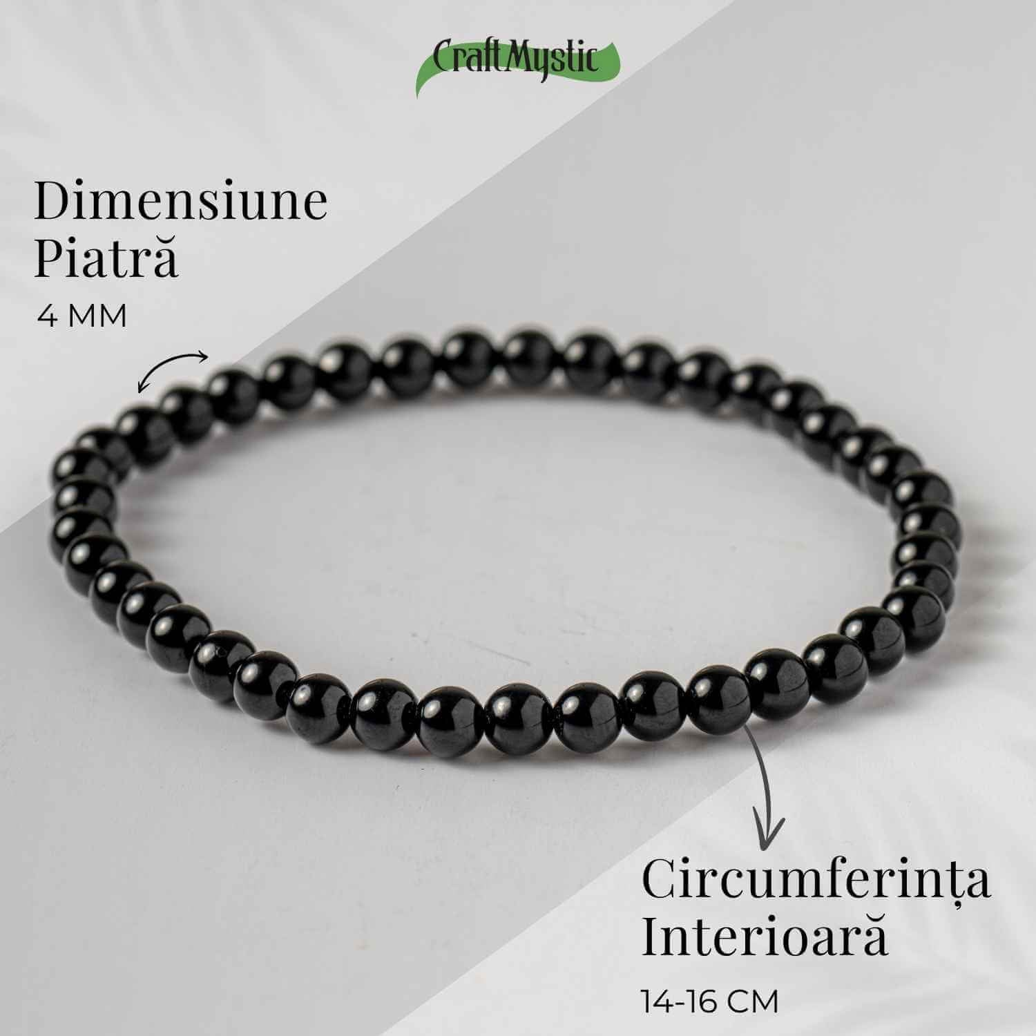 Bratara Elastica cu Margele 4mm din Turmalina Neagra – Protectie Energetica si impamantare