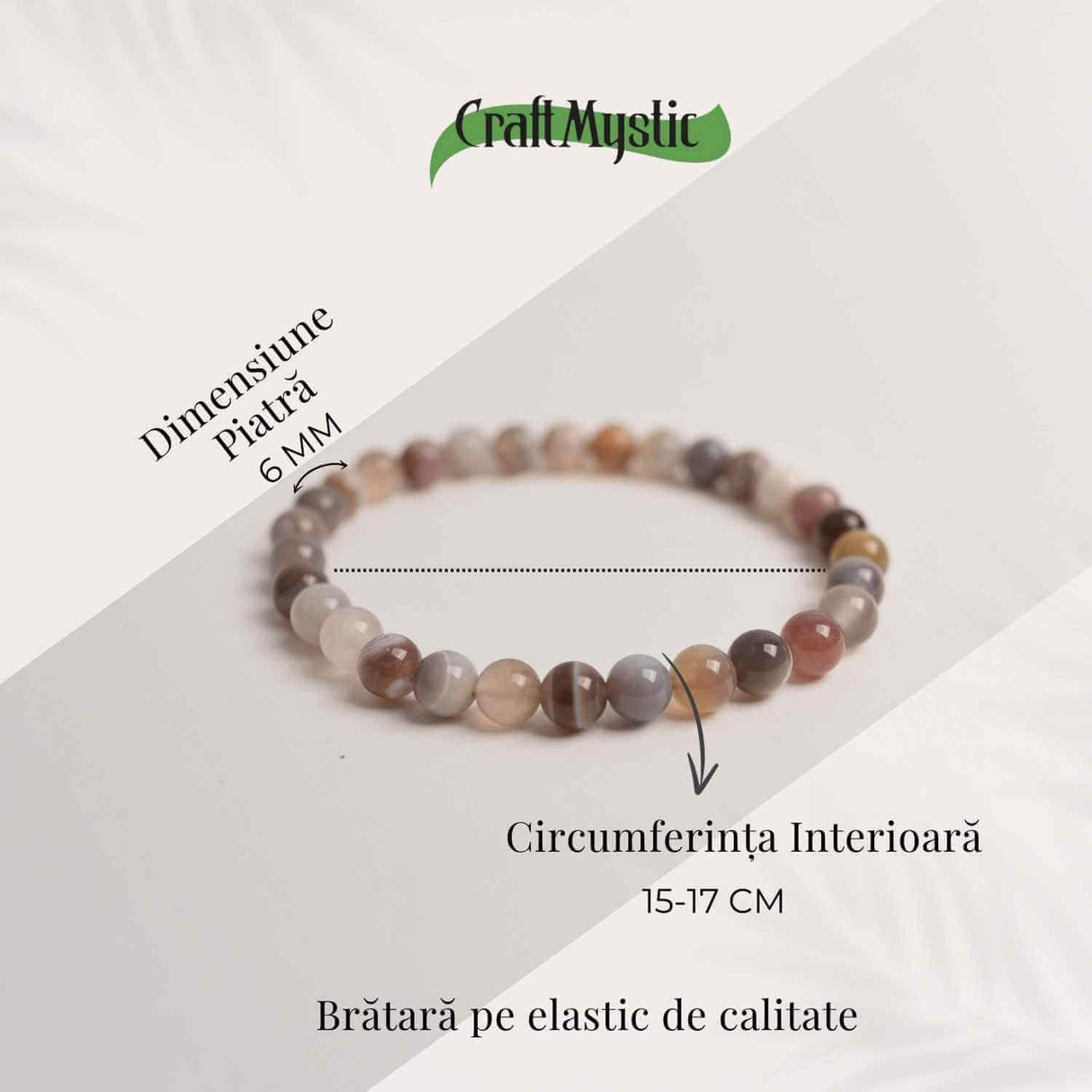 Bratara Elastica cu Margele de 6mm din Agat Botswana - Echilibru si Protectie