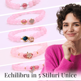 Bratara Elastica cu Margele din Cuart Roz de 8 mm si Pandantiv Steluta