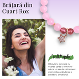 Bratara Elastica cu Margele din Cuart Roz de 8 mm si Pandantiv Steluta