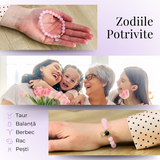 Bratara Elastica cu Margele din Cuart Roz de 8 mm si Pandantiv Steluta