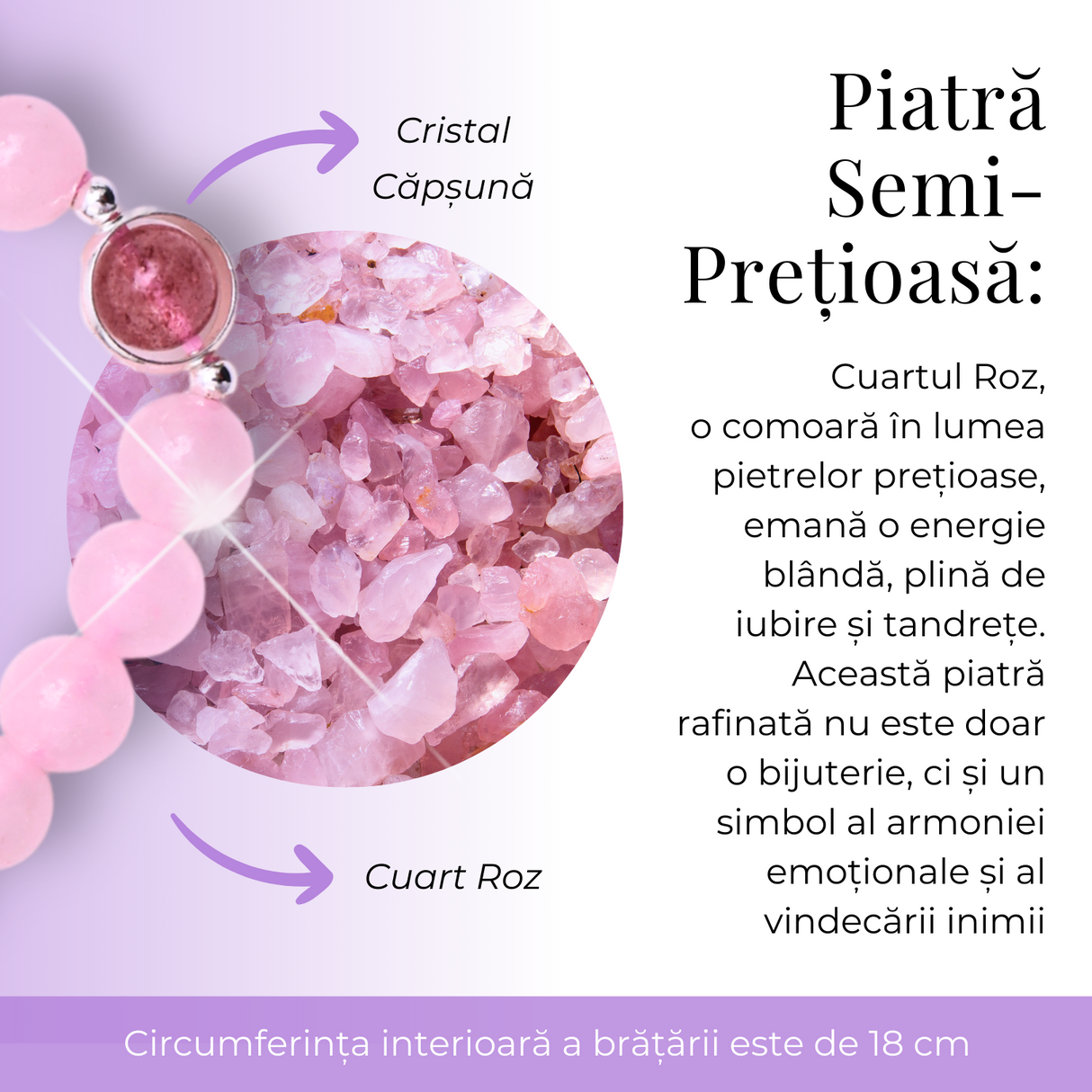 Bratara Elastica cu Margele din Cuart Roz de 8 mm si Pandantiv Steluta