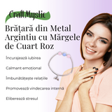 Bratara Metalica cu Margele din Cuart Roz, Margea si Pandantiv Aripi de Balena