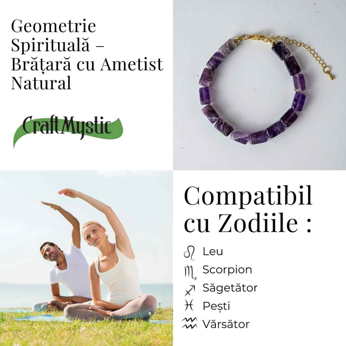 Geometrie Spirituala – Bratara cu Ametist Natural