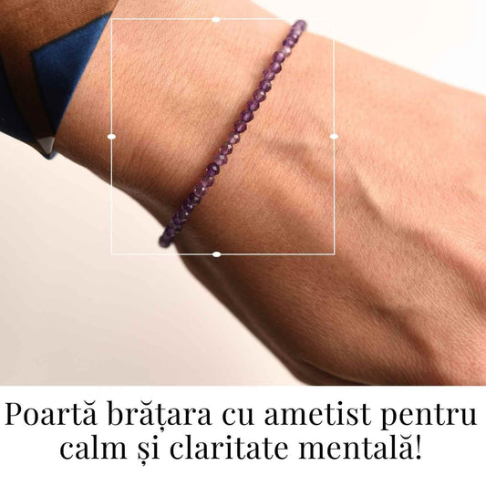 Bratara cu margele 2-3 mm ametist fatetat natural pentru calm si claritate mentala
