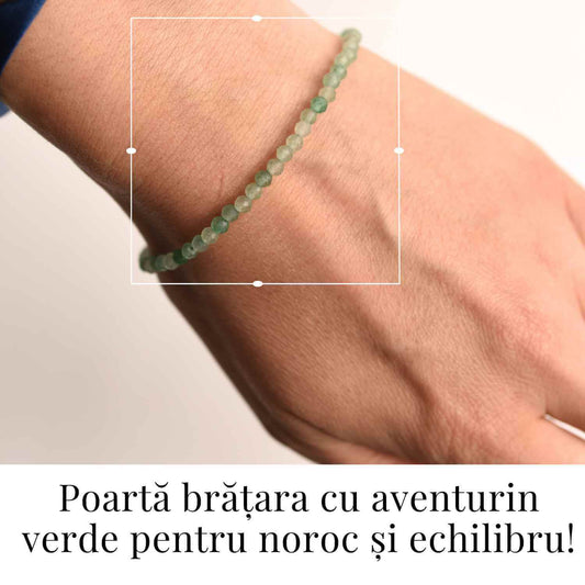 Bratara cu margele 2-3 mm aventurin verde fatetat natural pentru noroc si echilibru emotional