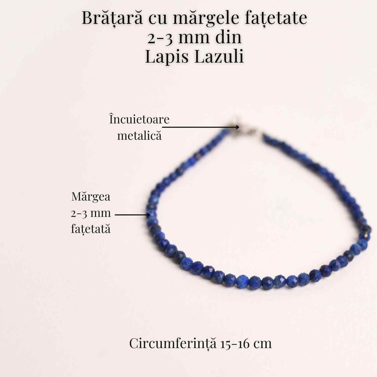 Bratara cu margele 2-3 mm Lapis Lazuli fatetat natural pentru intelepciune si armonie interioara