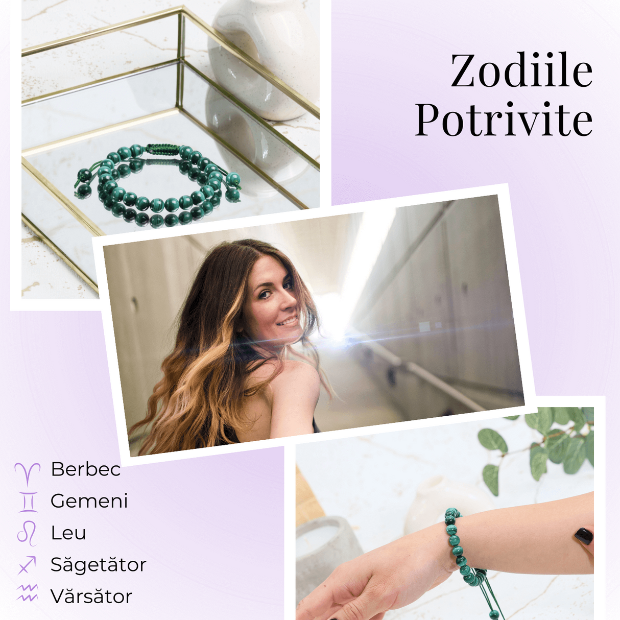 Bratara Reglabila cu Malachit Natural de 8mm - Energie de Vindecare si Protectie