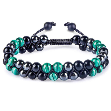 Bratara tripla protectie cu Cristale 8mm de Malachit, Obsidian Negru si Pietre Hematit - Bijuterie Autentica de Vindecare pentru Barbati si Femei