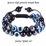 Bratara cu tripla protectie margele 8 mm cu "Ochiul rau", Obsidian negru si Hematit - Aduce noroc si bogatie