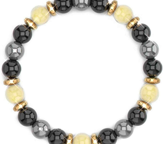 Bratara Feng Shui cu cristale naturale de citrin, hematita si obisidian negru de 8 mm - Generator de bogatie si atractie norocoasa a banilor, prosperitate