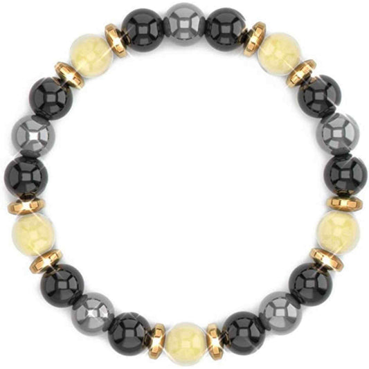 Bratara Feng Shui cu cristale naturale de citrin, hematita si obisidian negru de 8 mm - Generator de bogatie si atractie norocoasa a banilor, prosperitate