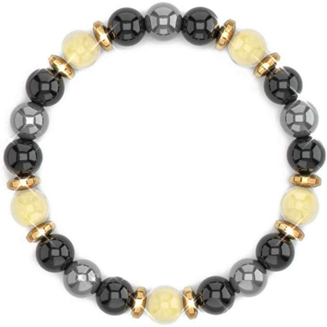 Bratara Feng Shui cu cristale naturale de citrin, hematita si obisidian negru de 8 mm - Generator de bogatie si atractie norocoasa a banilor, prosperitate