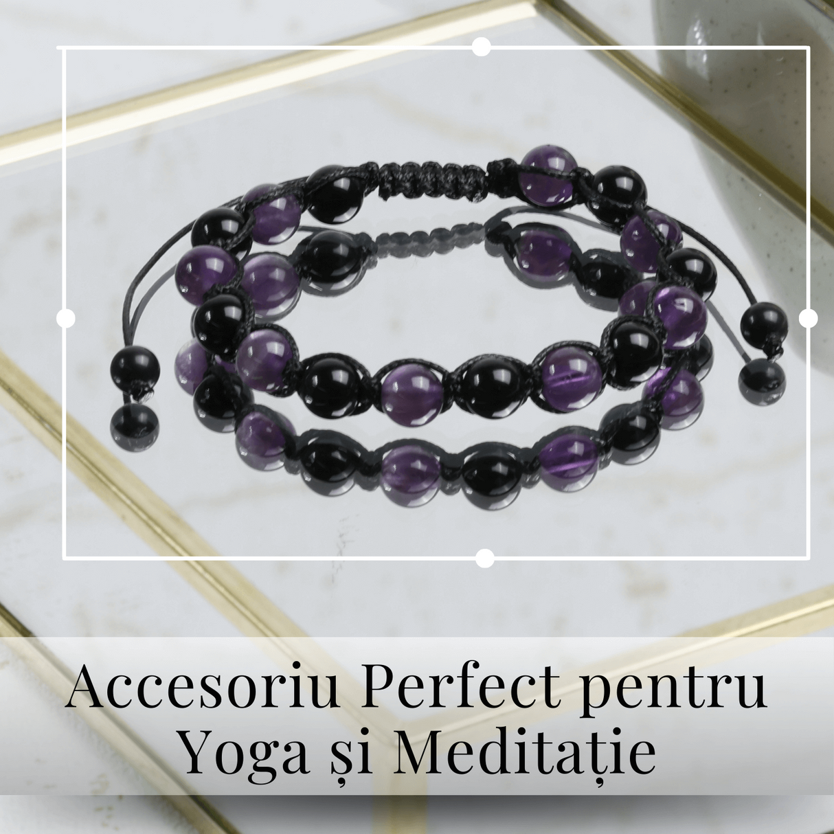 Bratara Reglabila cu Obsidian si Ametist 8mm - Protectie si Liniste Interioara