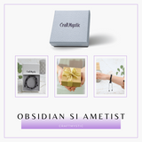 Bratara Reglabila cu Obsidian si Ametist 8mm - Protectie si Liniste Interioara