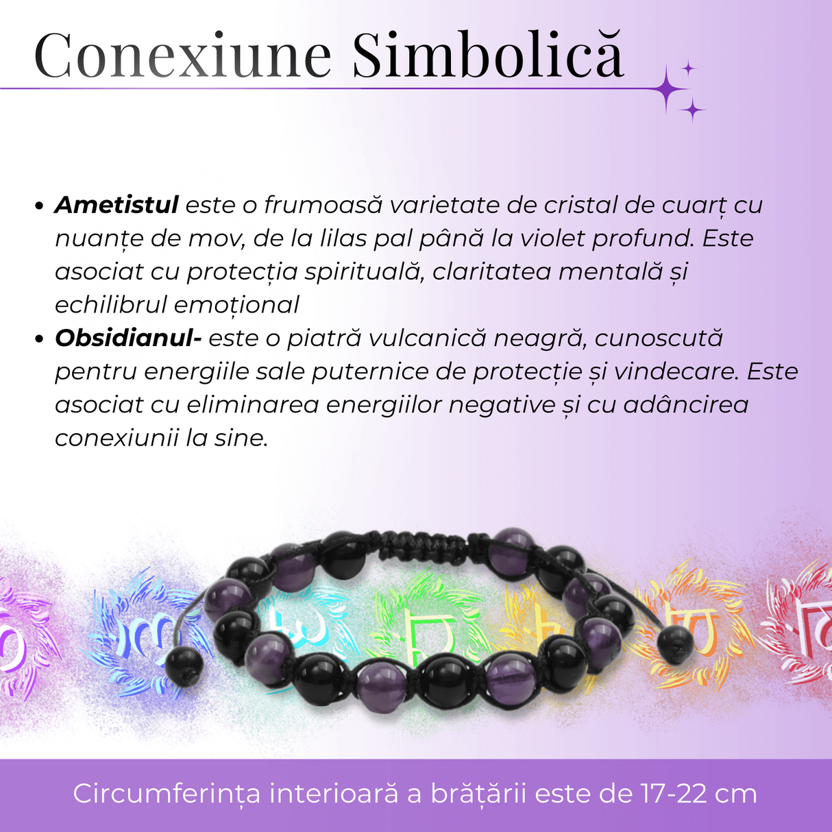 Bratara Reglabila cu Obsidian si Ametist 8mm - Protectie si Liniste Interioara