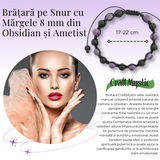 Bratara Reglabila cu Obsidian si Ametist 8mm - Protectie si Liniste Interioara