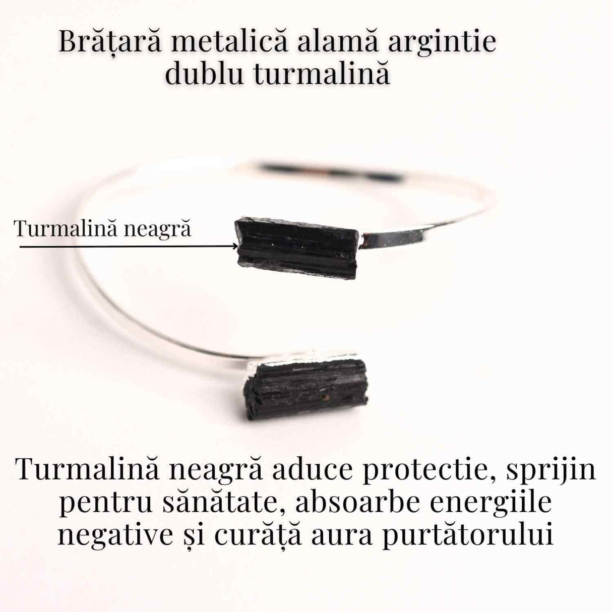 Bratara Metalica Argintie cu Dublu Turmalina, Protectie si Echilibru
