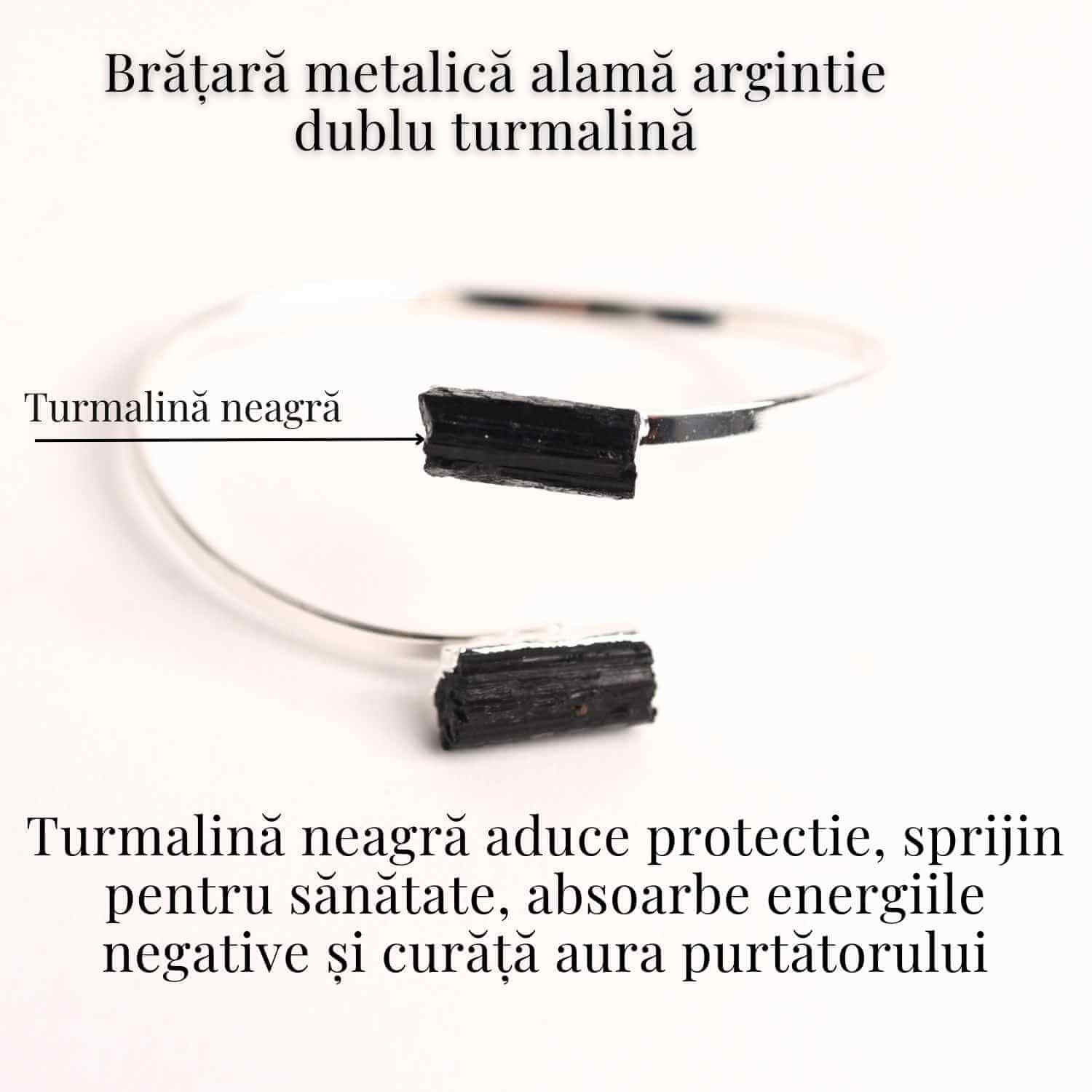 Bratara Metalica Argintie cu Dublu Turmalina, Protectie si Echilibru