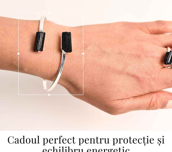 Bratara Metalica Argintie cu Dublu Turmalina, Protectie si Echilibru