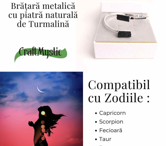 Bratara Metalica Argintie cu Dublu Turmalina, Protectie si Echilibru