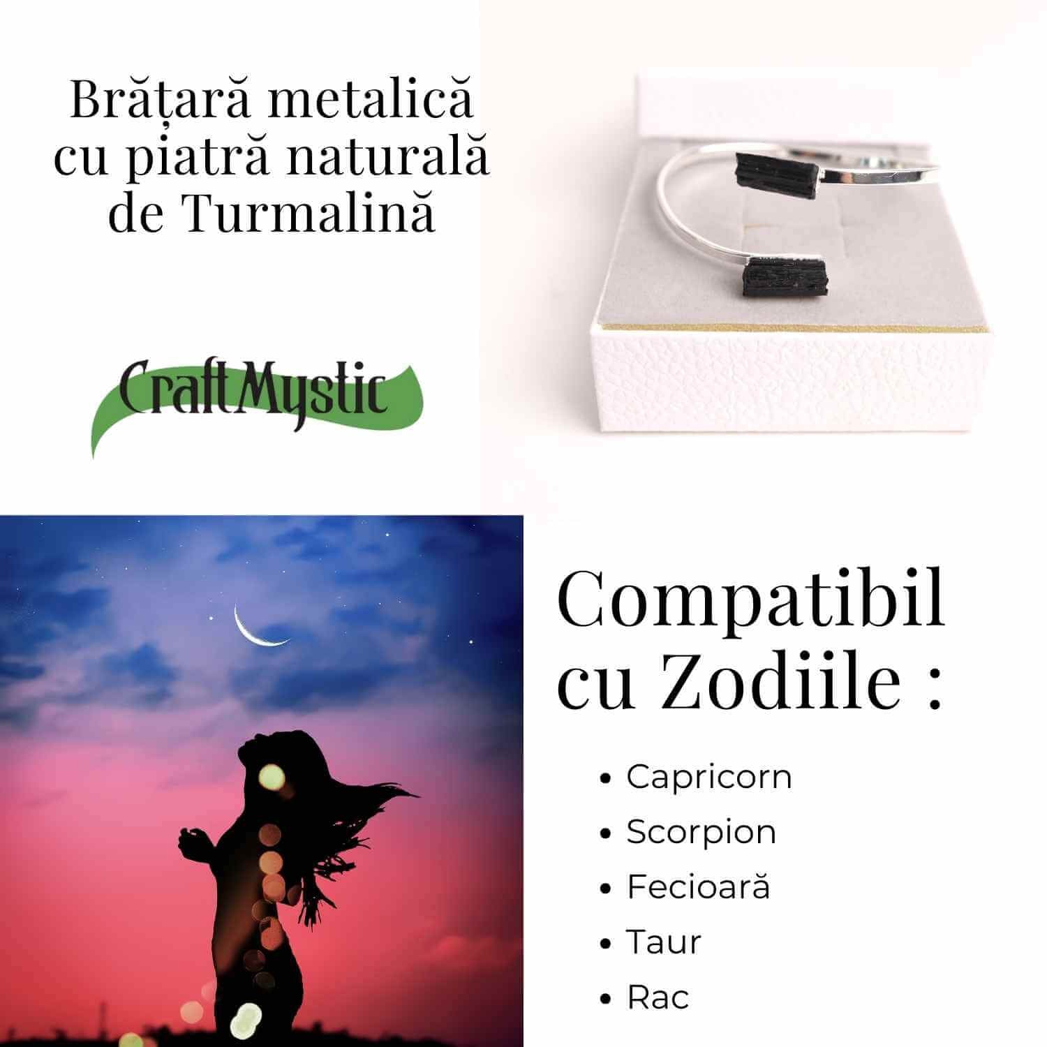 Bratara Metalica Argintie cu Dublu Turmalina, Protectie si Echilibru