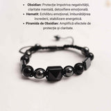Bratara Ajustabila Impletita cu Margele de 8mm si Piramida din Obsidian si Hematit - Cadou cu Semnificatie