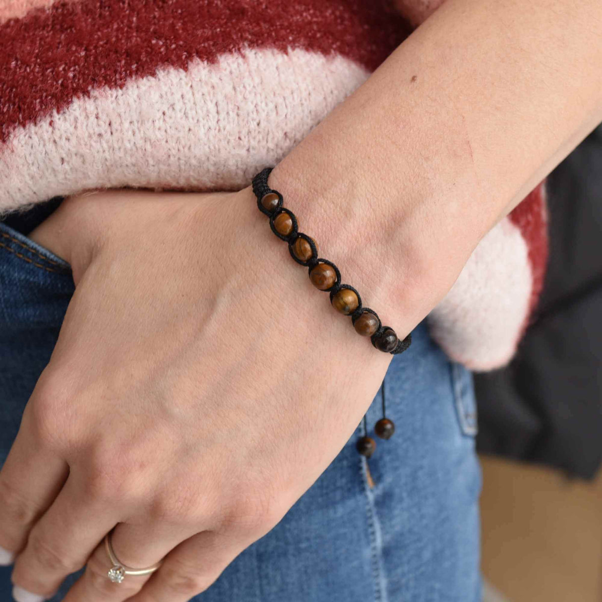 Bratara Reglabila cu Margele de Ochi de Tigru de 6mm - Bijuterii Handmade, Cadou Perfect pentru Femei si Fete