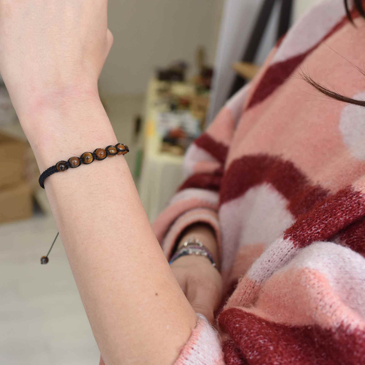 Bratara Reglabila cu Margele de Ochi de Tigru de 6mm - Bijuterii Handmade, Cadou Perfect pentru Femei si Fete