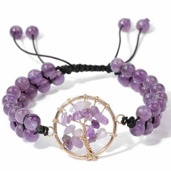Bratara din Ametist Natural cu Simbolul 'Arborele Vietii' pentru Femei si Barbati Bijuterie Energetica de Vindecare si Meditatie Yoga, Ideala pentru Relaxare si Combaterea Anxietatii
