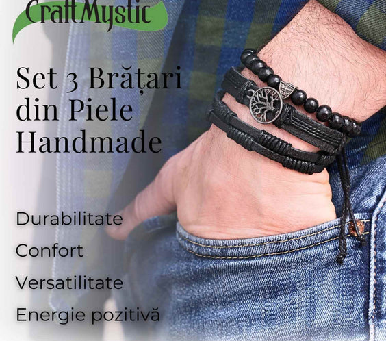 Set 3 Brățări Inedite cu Arborele Vieții si piele sintetica – Stil și Protecție pentru Orice Ocazie