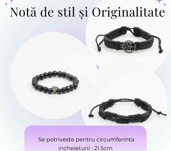 Set 3 Brățări Inedite cu Arborele Vieții si piele sintetica – Stil și Protecție pentru Orice Ocazie